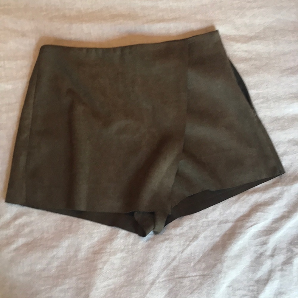 Green micro suede skort